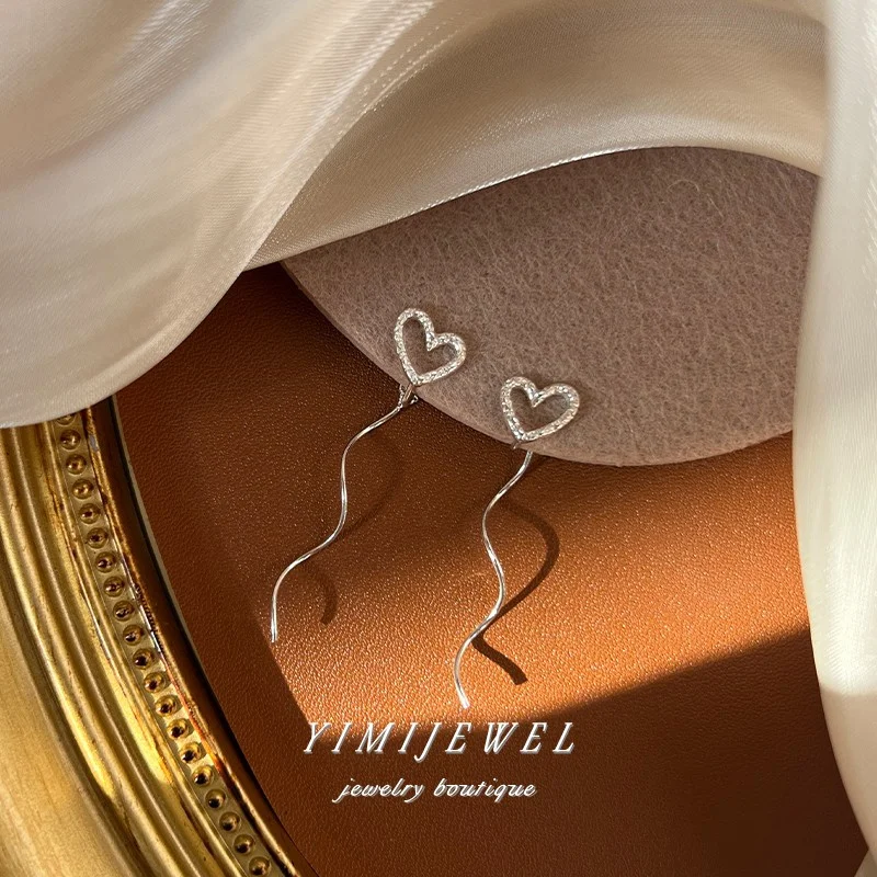 

2025 Hot Sale! S999 Pure Silver Heart Ear Threads - Women's Sweet Wave - Style High - Grade Earring Gift wholesale