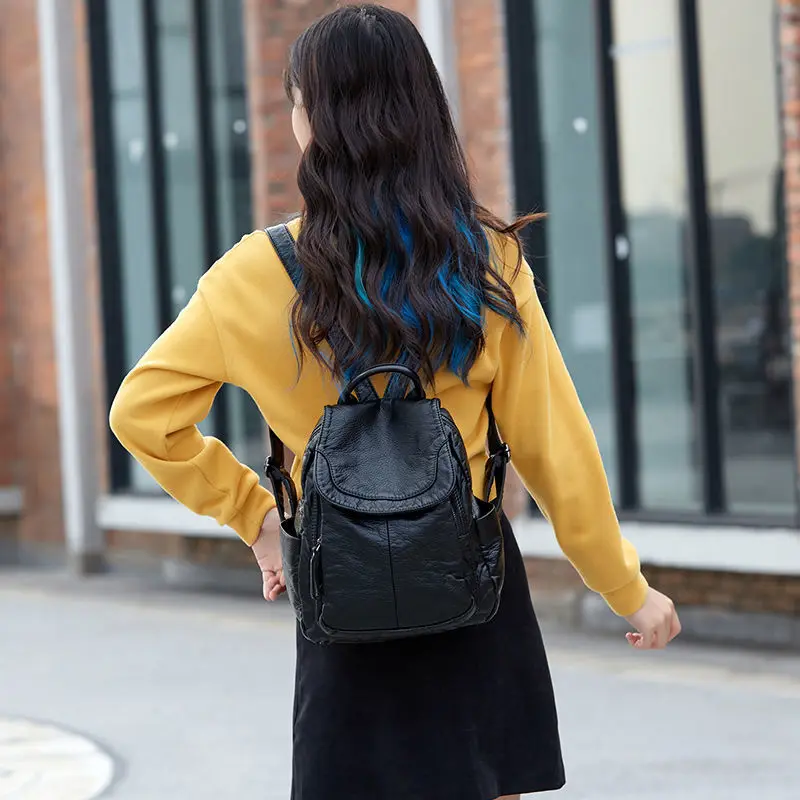 Leather Double Shoulder Bag Women's Head Leather Backpack Women's Luxury Women's Brand Bag Leisure Fashion Versatile Travel Bag