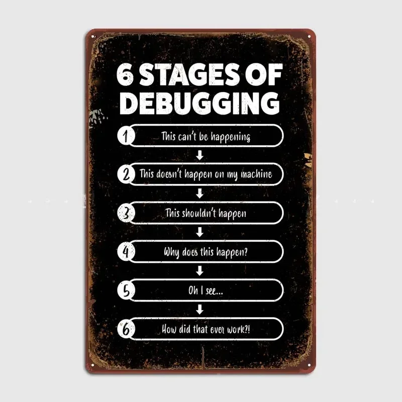 6 Stages Of Debugging Gift Decoration Wall Decor Retro Vintage Metal Sign Tin Signs for Bar Garage Art Wall Decoration Poster