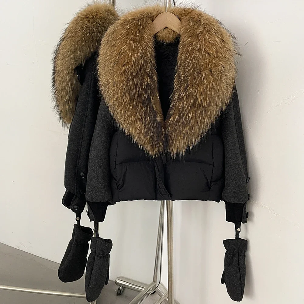 OFTBUY Natürlicher Pelz-Daunenmantel für Damen, Modischer Warmer Echter Fuchspelzmantel, Neue Winter-Wärmejacke mit Abnehmbaren Handschuhen – Detail 16