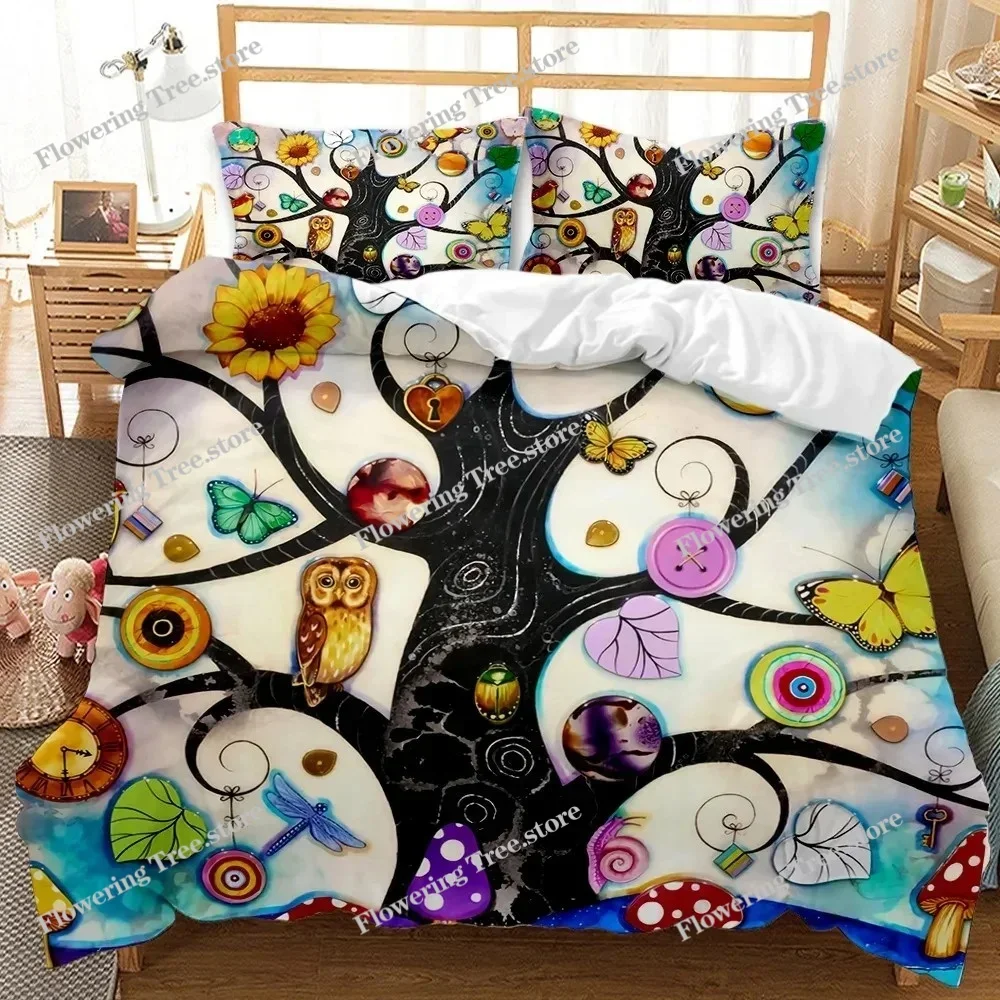 Nature Duvet Cover Digital Psychedelic Tree of Life with Turning Gothic Background Mystery Displa