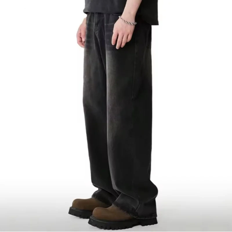 Four Season Mens Jeans Korean Version Student Casual Pants High Street Straight Loose Wide Leg Jeans Black Grey Blue Baggy Jean