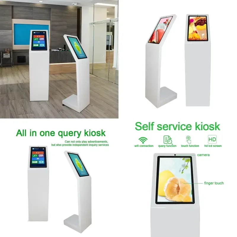 21.5 Inch Custom Standing Floor Self Service Machine Digital Information Interactive Touch Kiosk Machine L Type Display