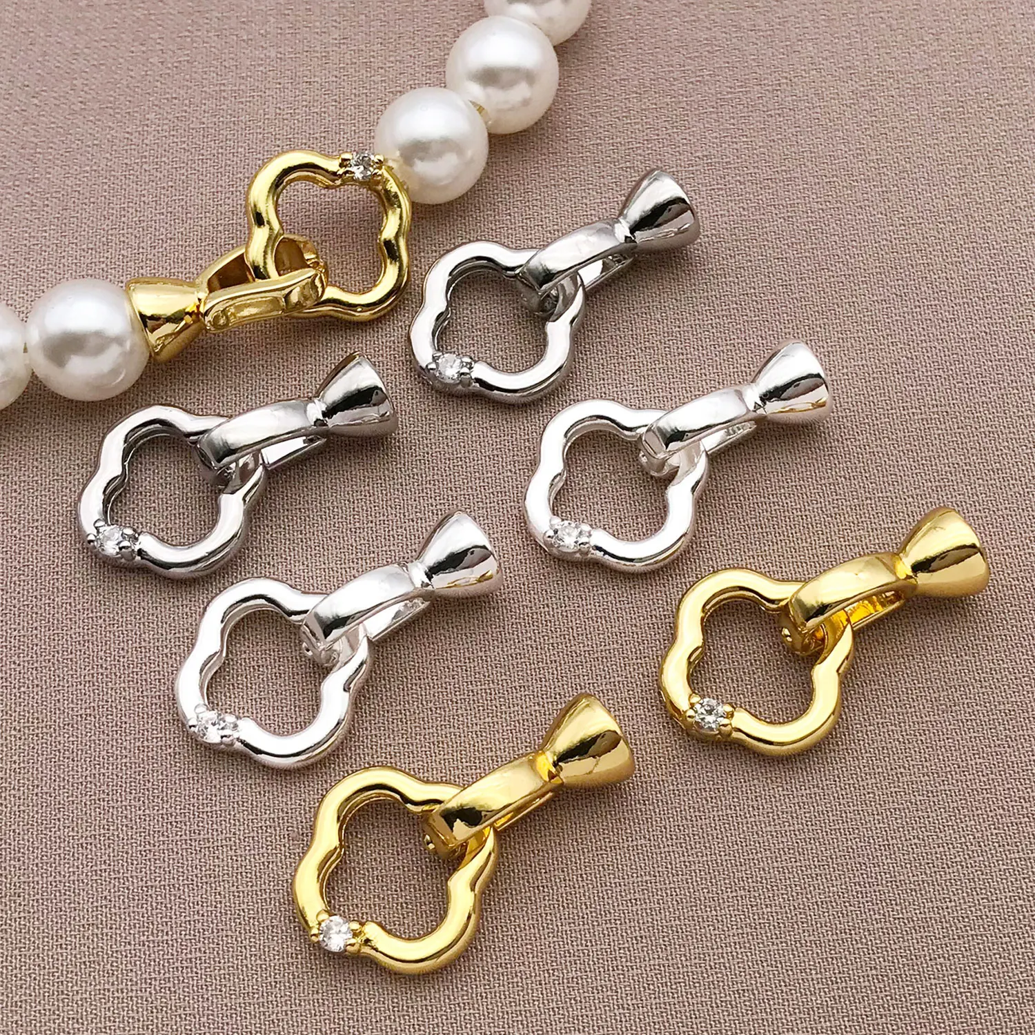 2/4pcs 12x21mm 18K Copper Plated Genuine Golden Thick Silvery Four-Leaf Clover Connecting Buckle, DIY Jewelry Making Accessories