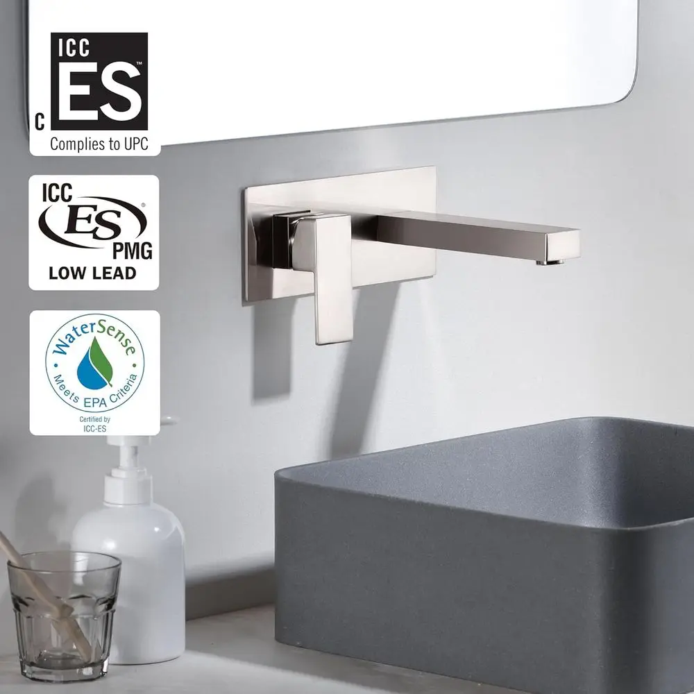 Rubinetto per lavabo a parete con maniglia singola per mancini con valvola grezza in finitura nichel spazzolato