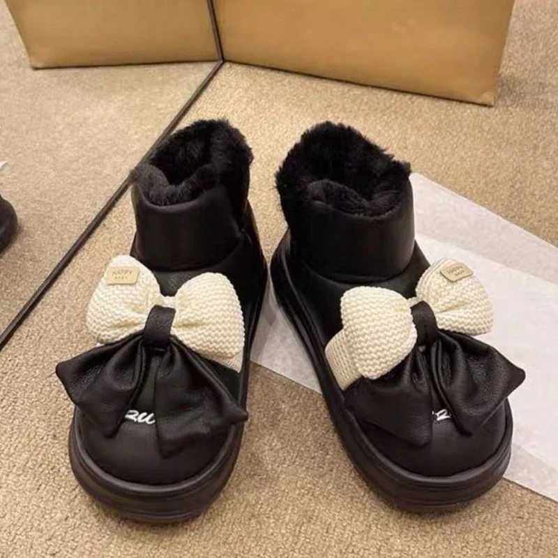 Furry Ankle Butterfly Bow Ladies Shoes Lightweight Trend 2025 Sale New In Fashion Designer Luxury Work Hot Women's Snow Boots