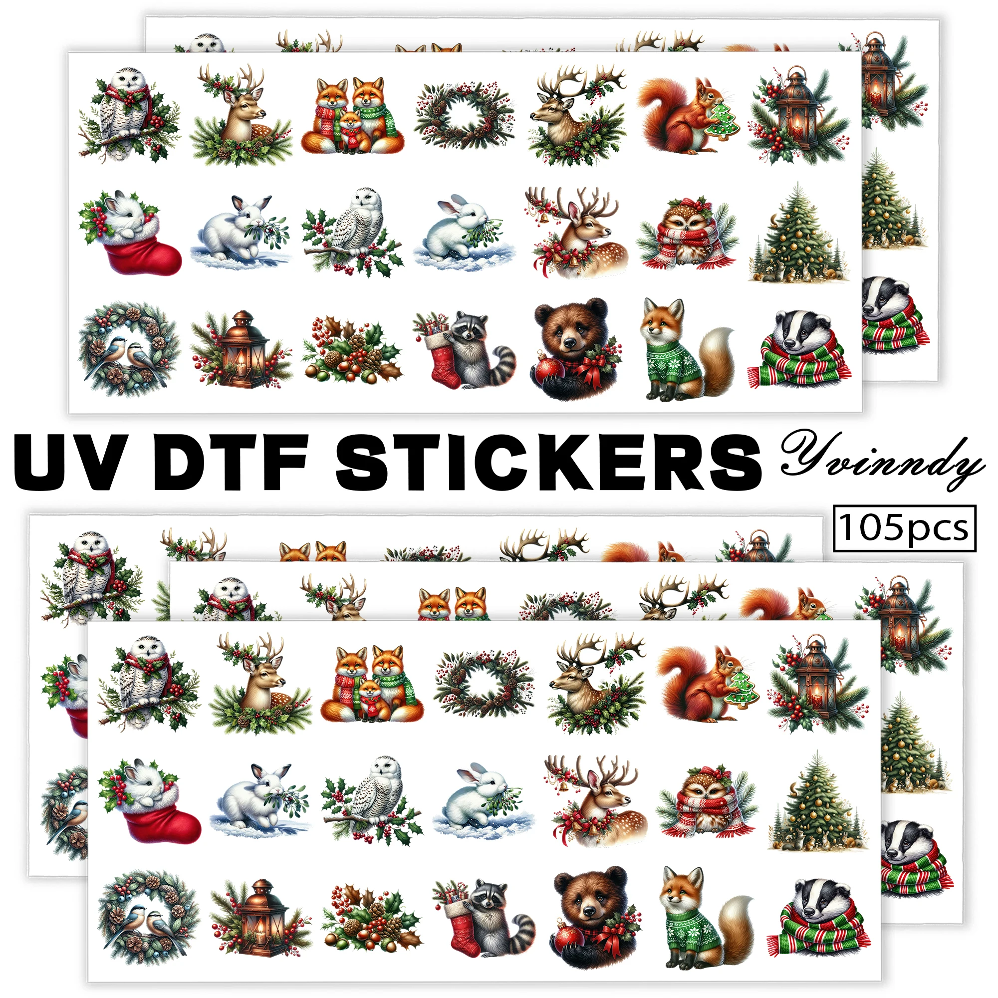 

105Pcs/Set Winter Forest Animals Keychain Transfer Paper UV DTF Transfer Paper Durable High-viscosity Transfer Paper
