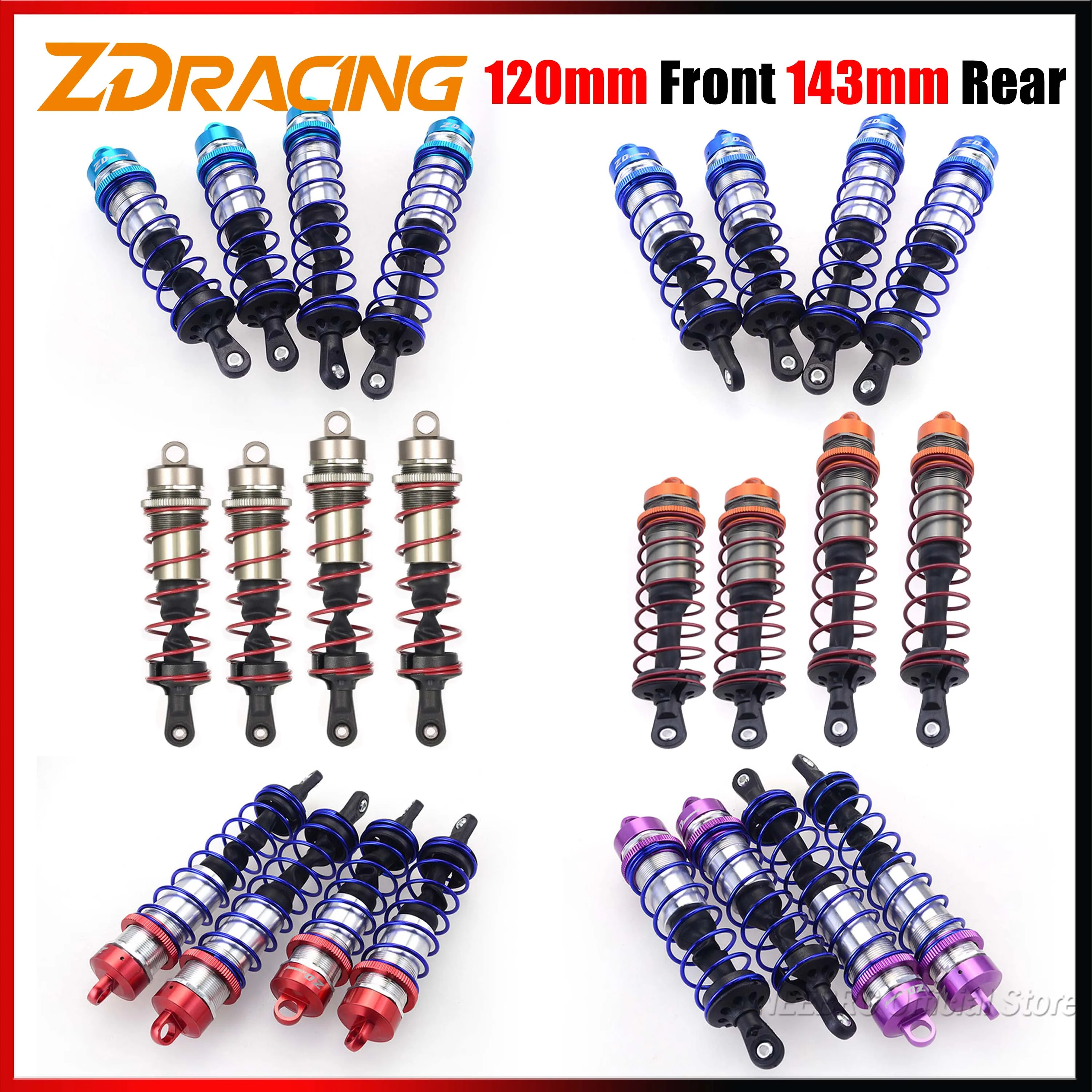 Amortecedor 120mm dianteiro 143mm traseiro metal amortecedor suspensão para 1/8 rc carro jlb em corrida dhk hpi redcat lrp hobao zd racing