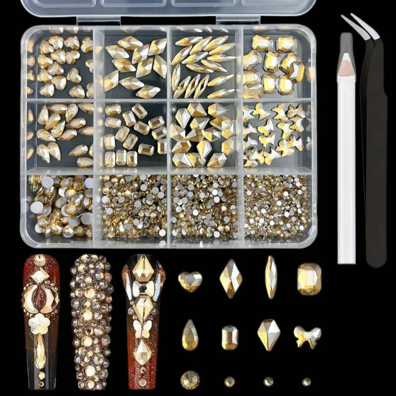 1Box Geometric Nail Rhinestones Charms Mini Irregular Flatback Diamond Nail Crystal for Making DIY Nail Art Decorations