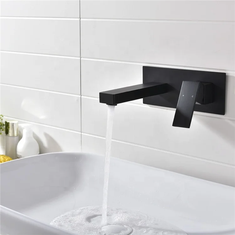 Black and Chrome Brass Concealed Basin Faucet Hot & Cold Water Mixer Bathroom Tap, Single Handle Wall Mounted