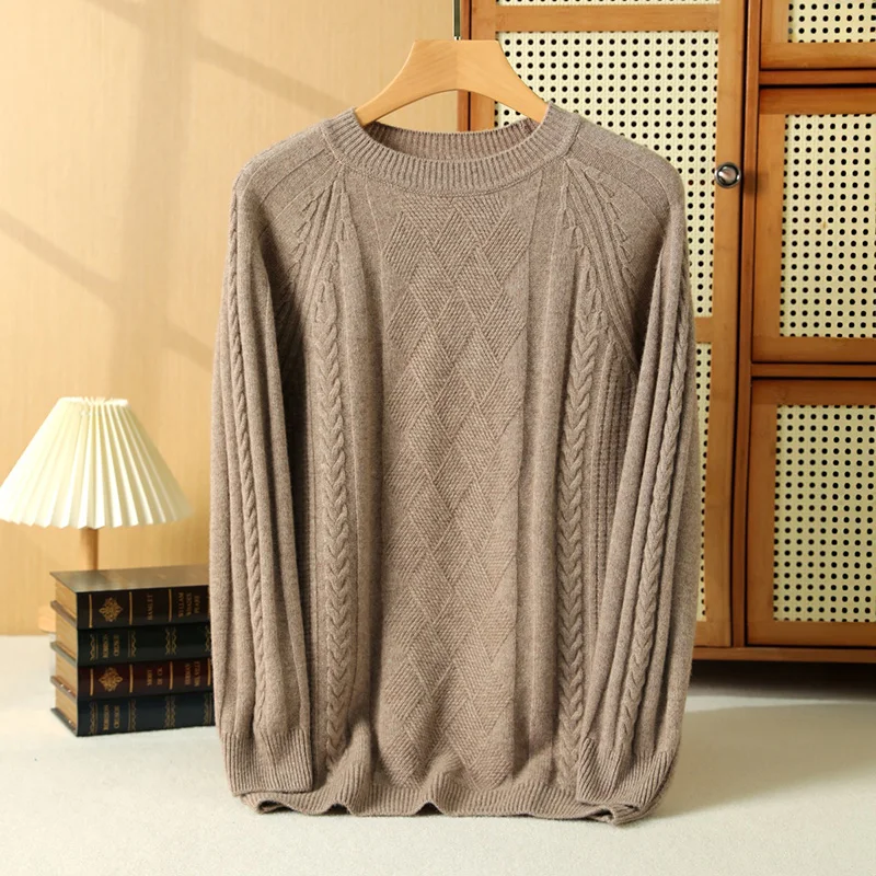 Men\'s Cold Top, Ultra High-end Pure Cashmere Knitted Sweater, Winter Warmth, Round Neck, Long Sleeves, Autumn Fashion Outerwear