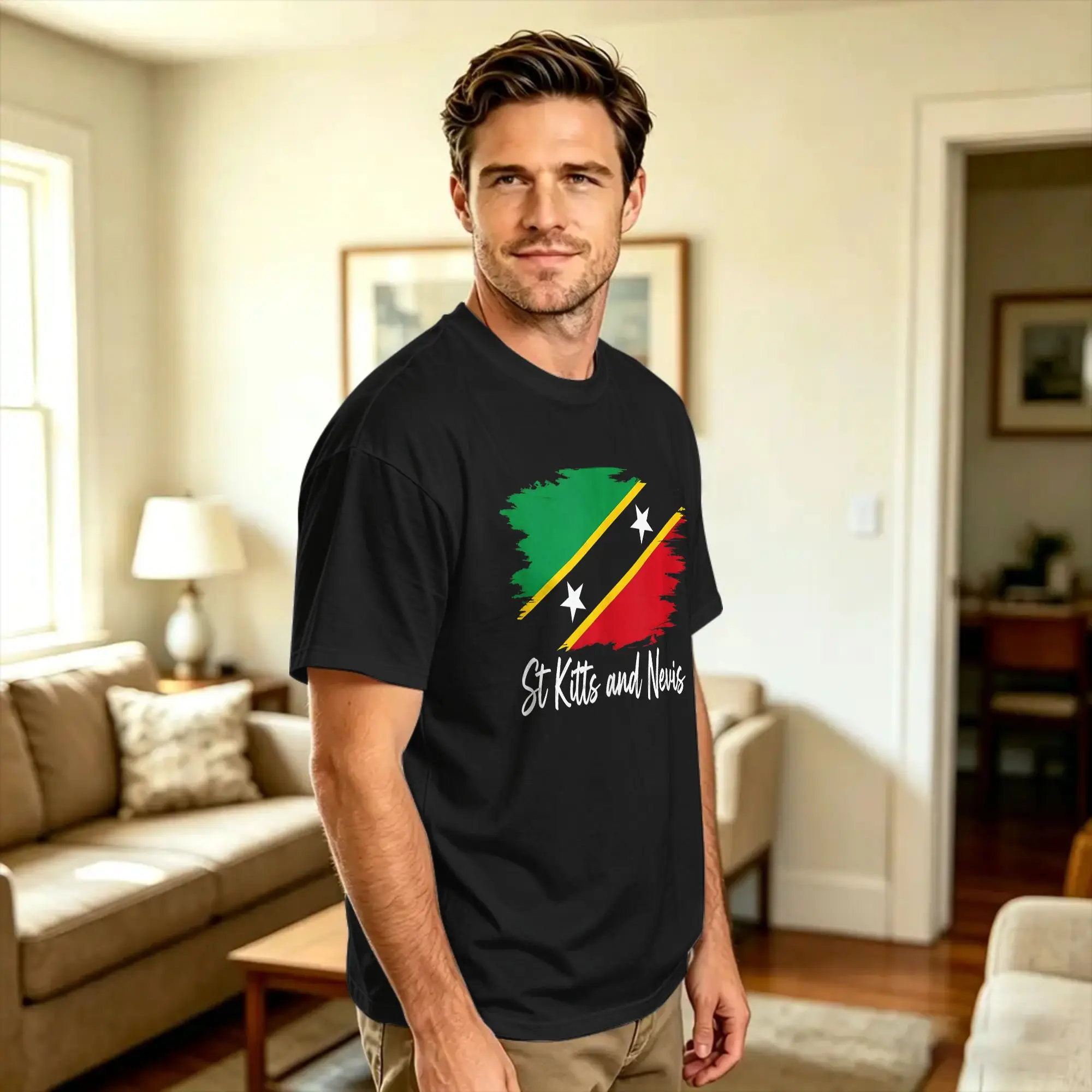 ST Kitts and Nevis Flag T-Shirt  Trendy Cool T-Shirts Short Sleeve Streetwear Tops Beach Pure Cotton Plus Size 5XL Clothing
