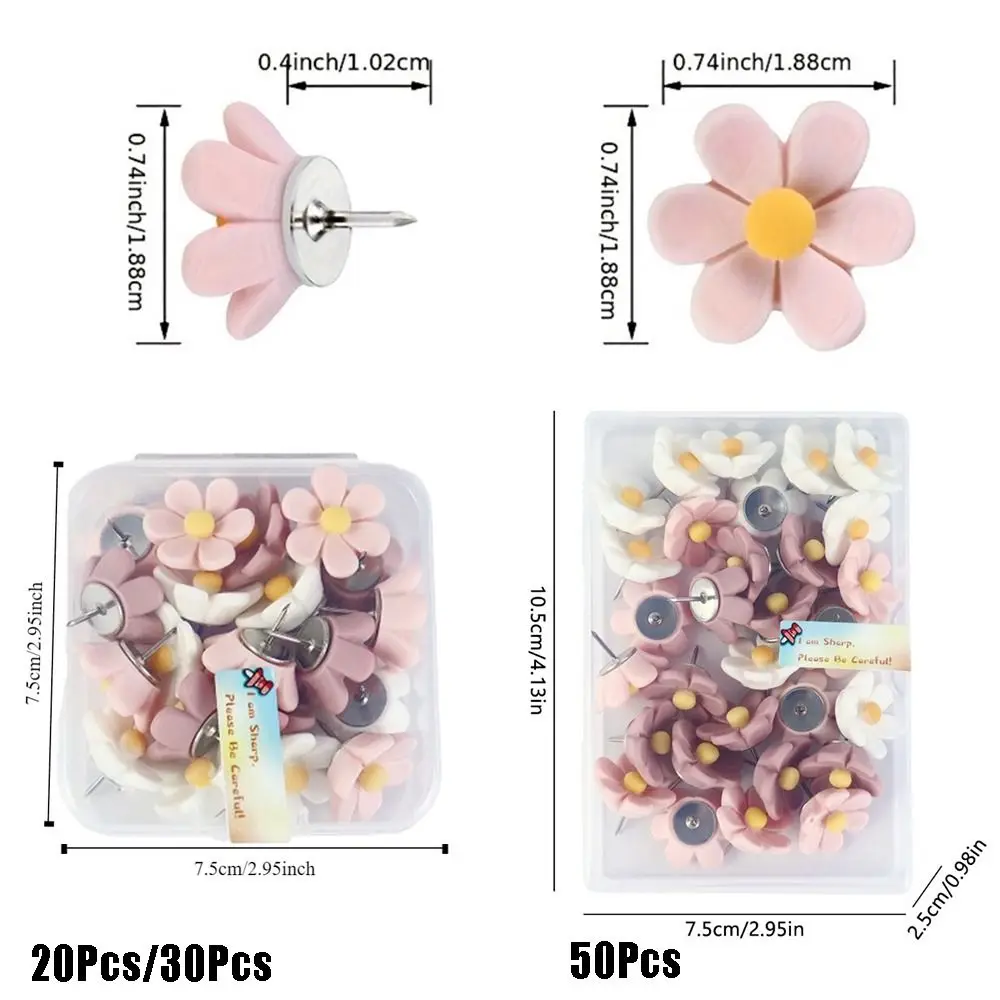 Épingles à fleurs créatives à six pétales, décoration murale photo, panneau de résine, épingles à liège colorées mignonnes 3D, 20 pièces, 30 pièces, 50 pièces