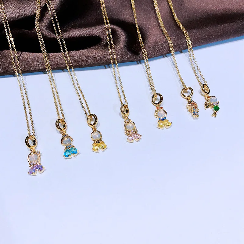 Fashionable Colorful Zircon Fairy Tale Little Princess Necklace Gold-plated Universal Chain Clavicle Chain Sweet Temperament