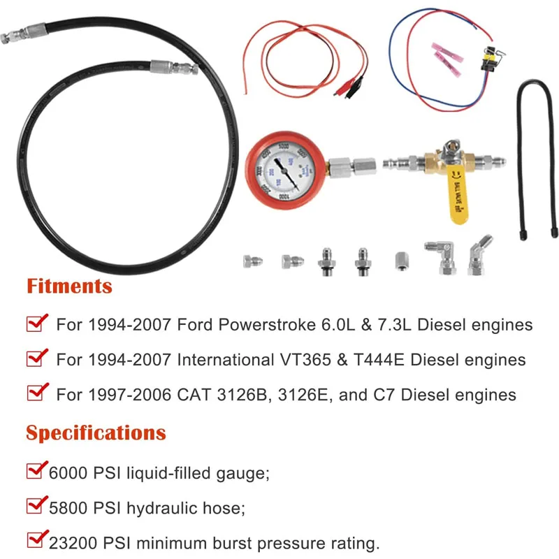 Hpop Test Tool High Pressure & Air Leak Test Tool Kit for Ford 6.0L & 7.3L Powerstroke F250 F350 1994-07 Dual Purpose Test Tool