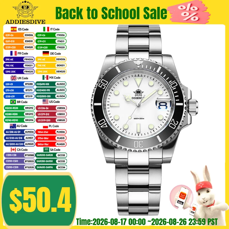 ADDIESDIVE 41mm Top-Luxus-Quarzuhr für Herren 200m Tauchen BGW9 Super Luminous 316L Edelstahl Quarzuhren Reloj Hombre