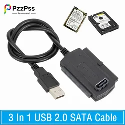 PzzPss 3 in 1 USB 2.0 IDE SATA 5.25 S-ATA 2.5 3.5 Inch Hard Drive Disk HDD Adapter Cable For PC Laptop Converter