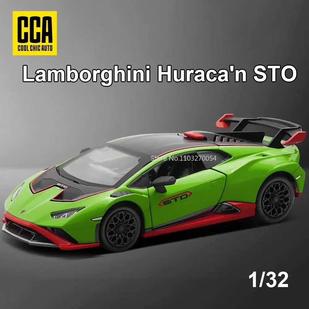 1:32 Lamborghini Huraca'n STO Car Model Toys Metal Diecasts Alloy Pull Back Sound Light Super Sport Vehicles Kids Gifts Boys Toy