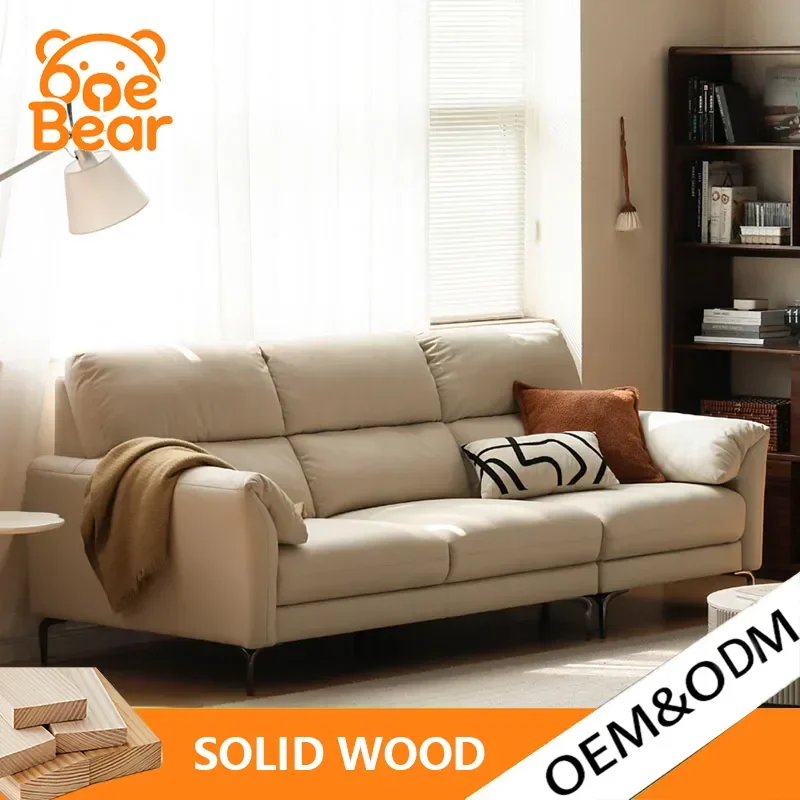 Durable Easy Clean Customizable Leather Straight Sofa Modern Minimalist Upholstered Couch for Apartment Home Office Living Room