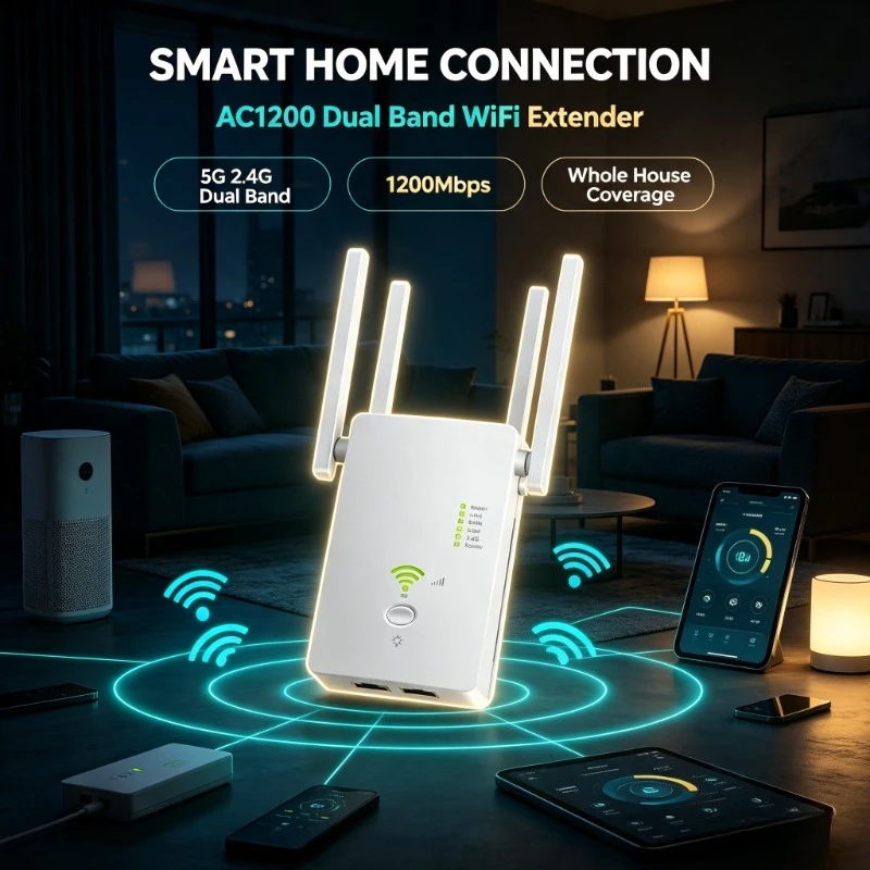 For Balcony Signal‑blind Zones 1200Mbps 802.11AC Dual‑band Adapter, 3‑in‑1 Functional Modes Home Indoor Networking Equipment