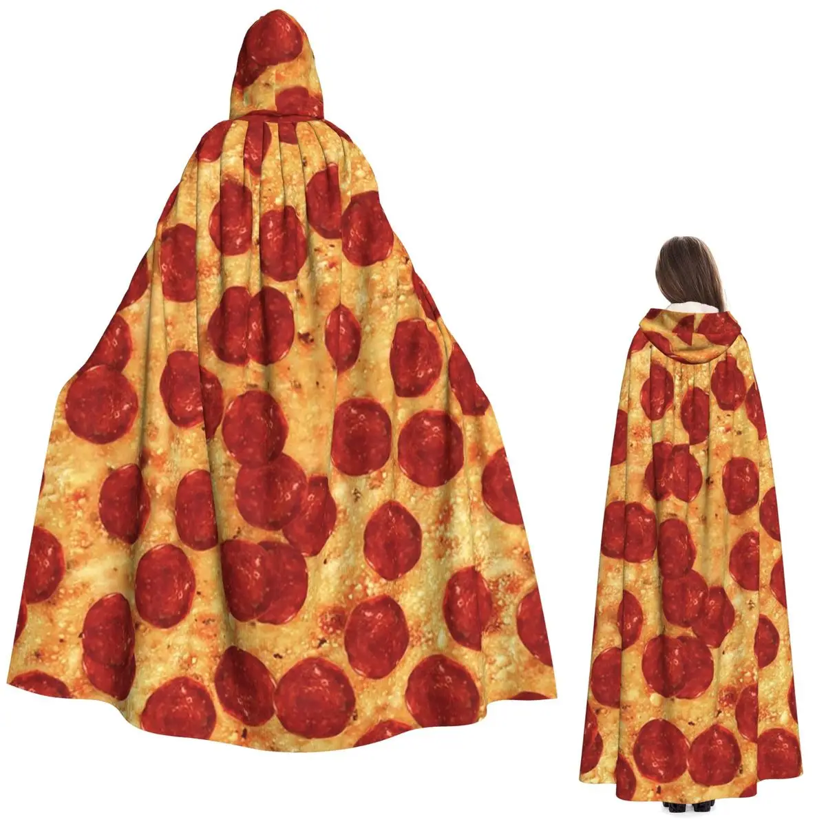 Pepperoni الجبن البيتزا نمط طويل مقنعين عباءة الساحرة القرون الوسطى زي تأثيري كيب هالوين معطف الكبار للجنسين
