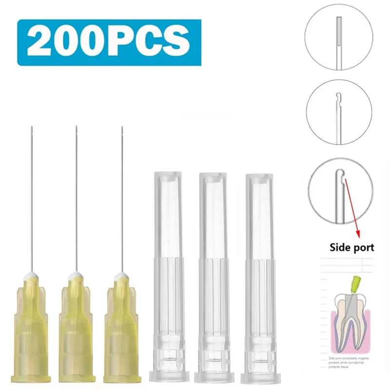 200Pcs Dental Irrigation Needle Tips 30GA Endo Closed Side Hole for Root Canal Cleaning Endodontic Syringe Tips