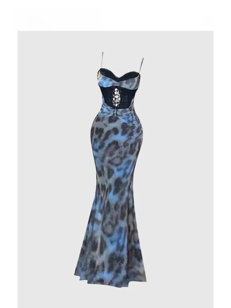 Rok Panjang Wanita HEZA Advanced Plus Size Motif Leopard dengan Renda, Model Lilit Seksi, Cocok untuk Kerja, Slim Fit