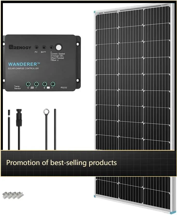

100W 12V Monocrystalline Solar Panel Starter Kit 30A LCD PWM Charge Controller Adaptor Tray Cables Z Brackets RV Camper Off Grid