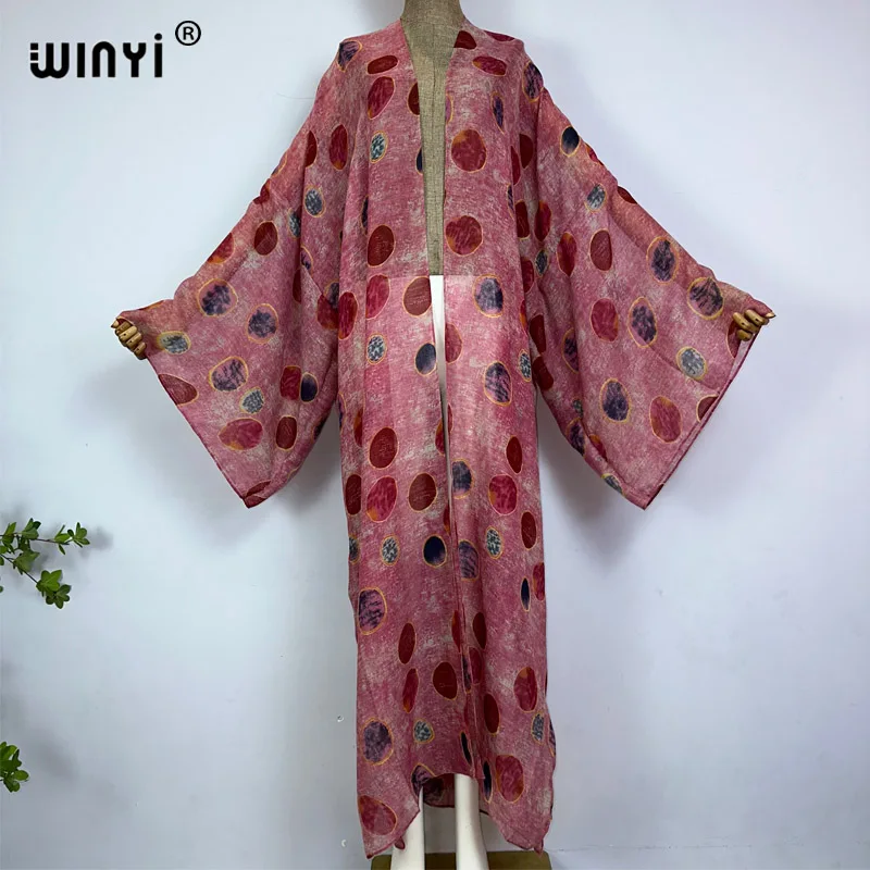 2023 WINYI kimono new boho beach summer print Bikini cover-up sexy vestidos para playa long Sleeve swimsuit woman maxi dress