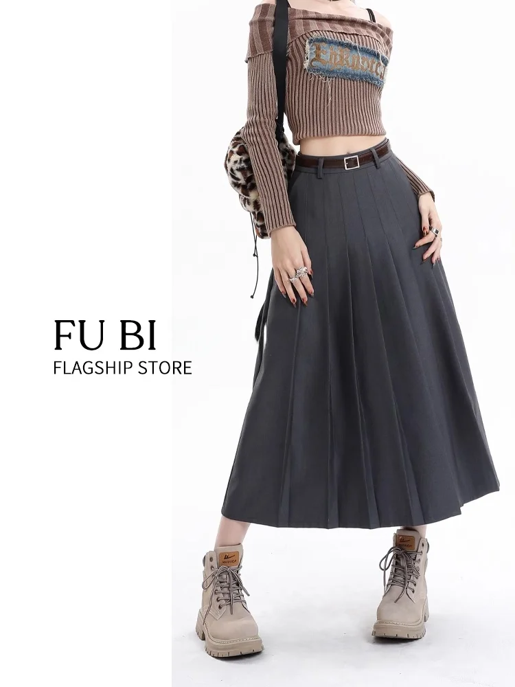 

Retro High Waist Pleated Skirt Women's Spring Autumn Winter New Sle ket f Skirt A-Line College Sle Long Skirt