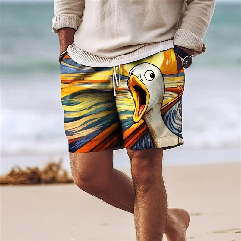 

Короткие брюки с 3D принтом и абстрактной уткой для мужчин, плавки с забавным животным узором, гавайские повседневные пляжные шорты для уличного серфинга
