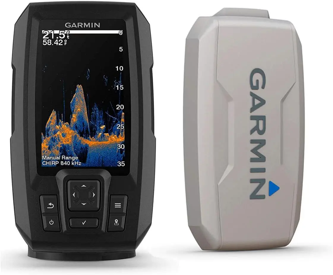 Garmin Striker Vivid 4cv Bundle with Transducer and Protective Cover, 4-inch Color Fishfinder, Vivid Scanning Sonar Color Palett