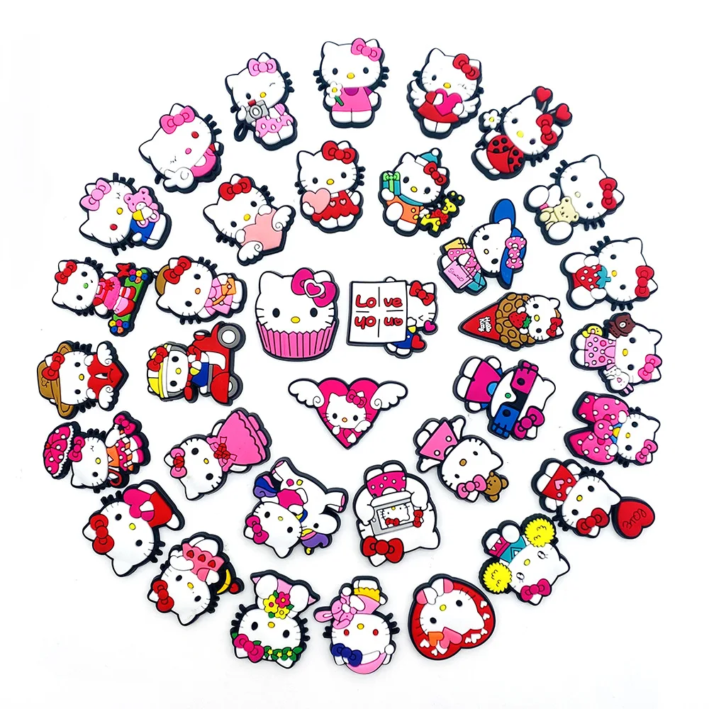 10/35Pcs Anime Hello Kitty Set Cute KT Cat Series DIY Shoe Charm Garden Accessories Buckle Fit Clogs Sandals Pin Decorate Gift