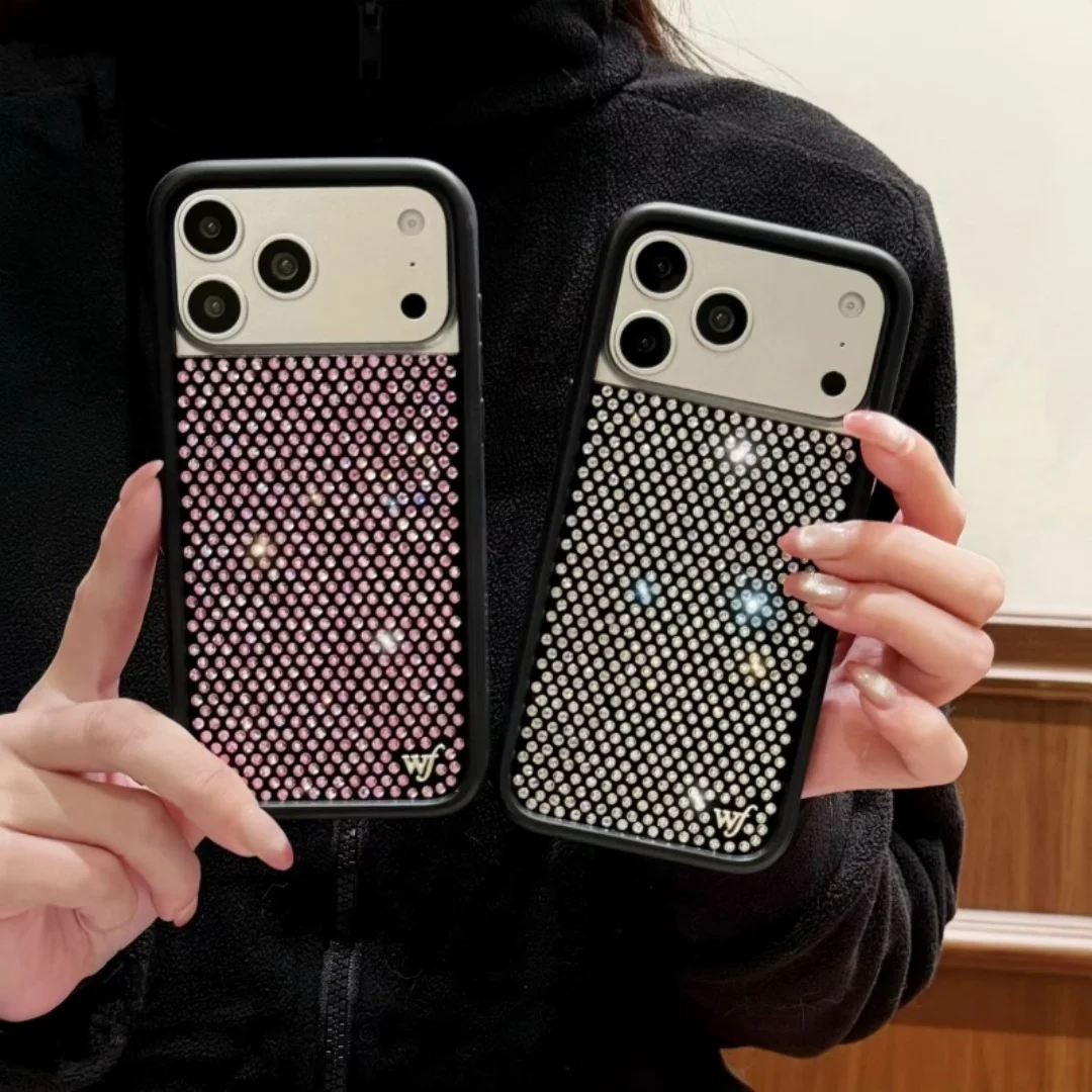 

Full screen Glitter Rhinestone Wildflower Phone Case for iPhone 12 13 14 15 16 17Pro Max Plus Diamond Shockproof Anti-Fall Cover