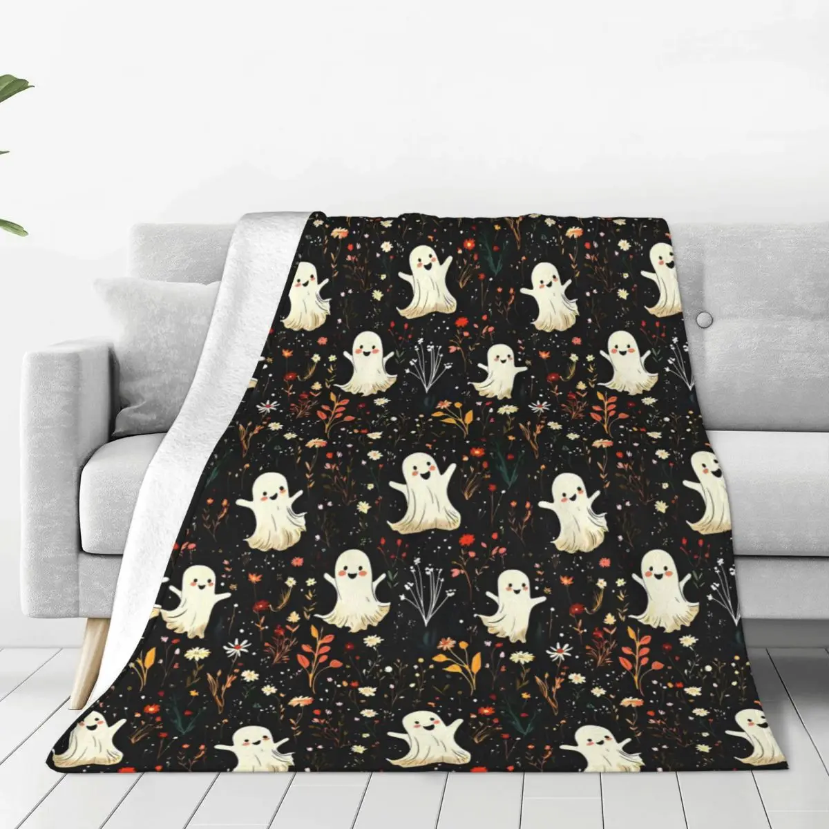 

Halloween Cute Ghost Flannel Throw Blanket Blankets for Sofa Bedroom Super Warm Bedspread