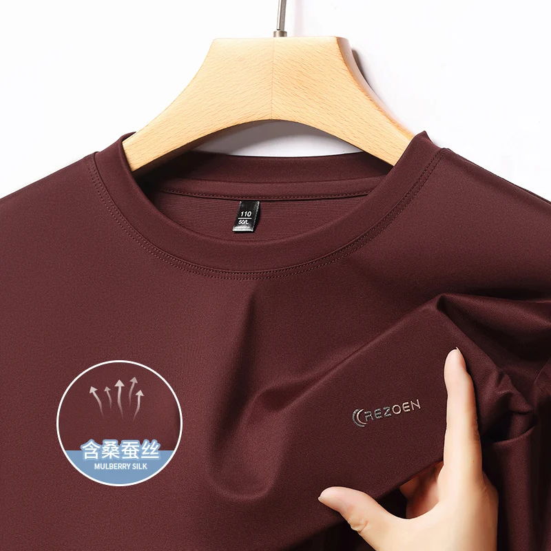 Kaos Lengan Panjang Sutra Mulberry Berkualitas Tinggi untuk Pria, Kaos Leher Bulat 2025 Musim Gugur, Tahan Kerut dan Bebas Setrika, Atasan Dasar