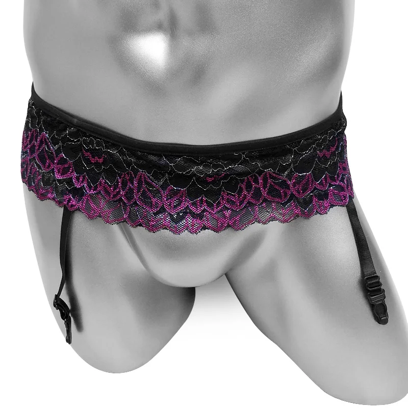 أزياء مثير الحمالات سيسي يرتدي شير الدانتيل والتطريز رجل ثونغ الملابس الداخلية الأربطة حزام للجوارب هدفين الملابس الداخلية #2