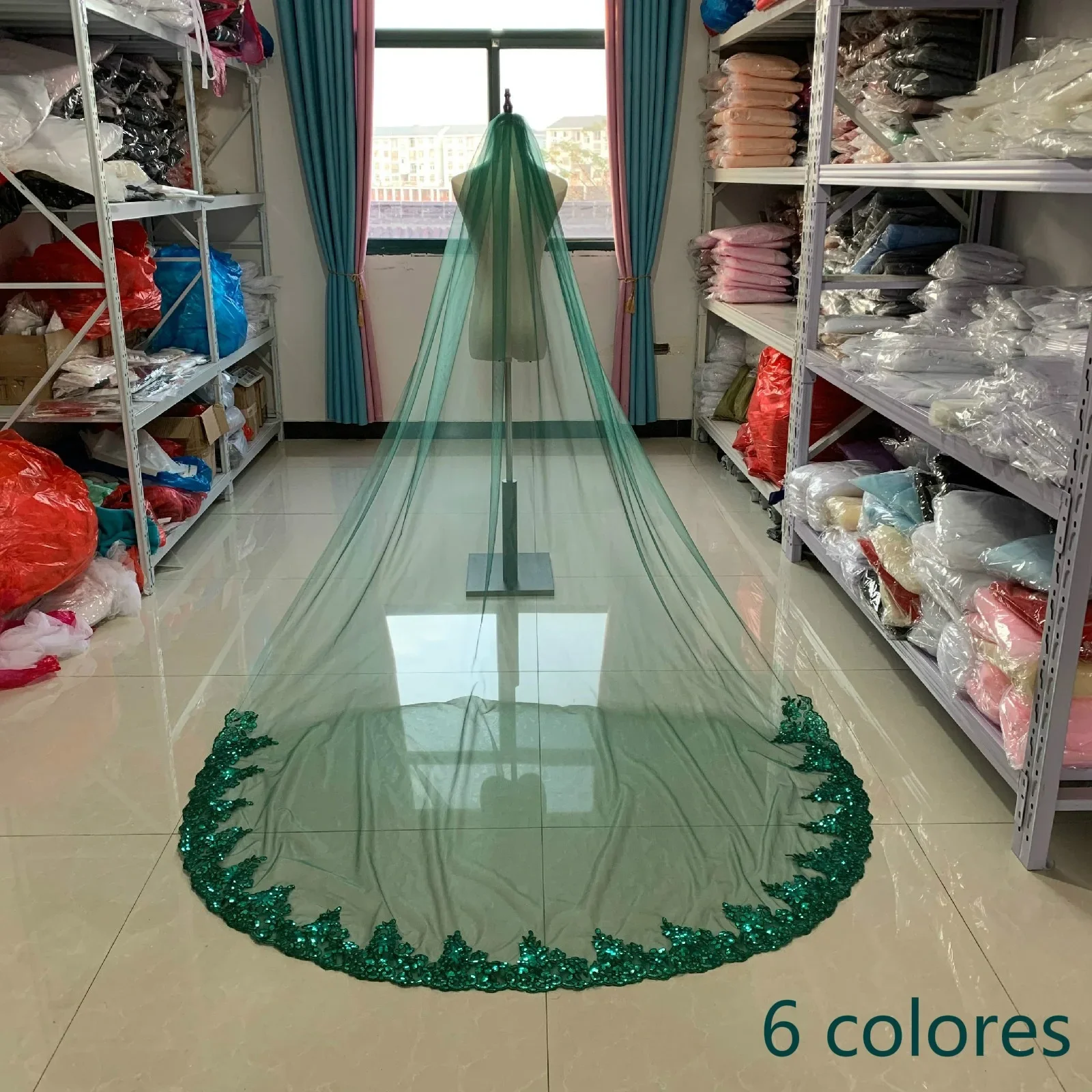 Fashion Muslim  Elegant Wedding Veil 3 Meters Long Appliques Sequins Bridal Veils With Comb 6 Color