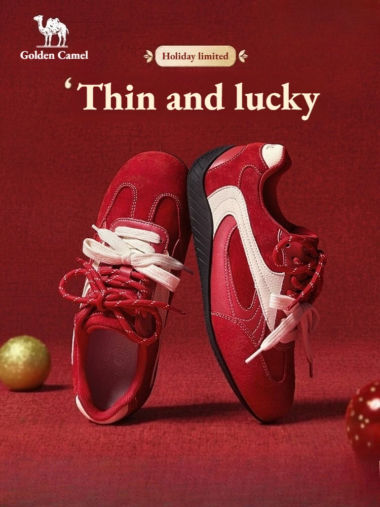 

Golden Camel 2026 New Year Red Training Shoes for Women Lightweight Waterproof Non-slip Flat Sneakers Sports Leisure Board Shoes