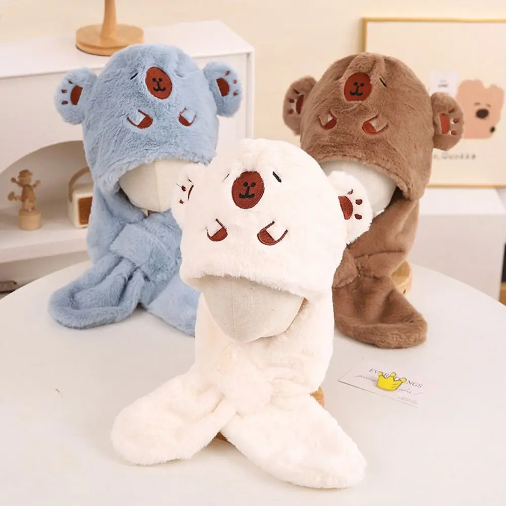 

Comfortable Casual Baby Hat Scarf Set Coral Fleece Soft Capybara Fluffy Hat Thickened Windproof Children's Winter Cap Girls