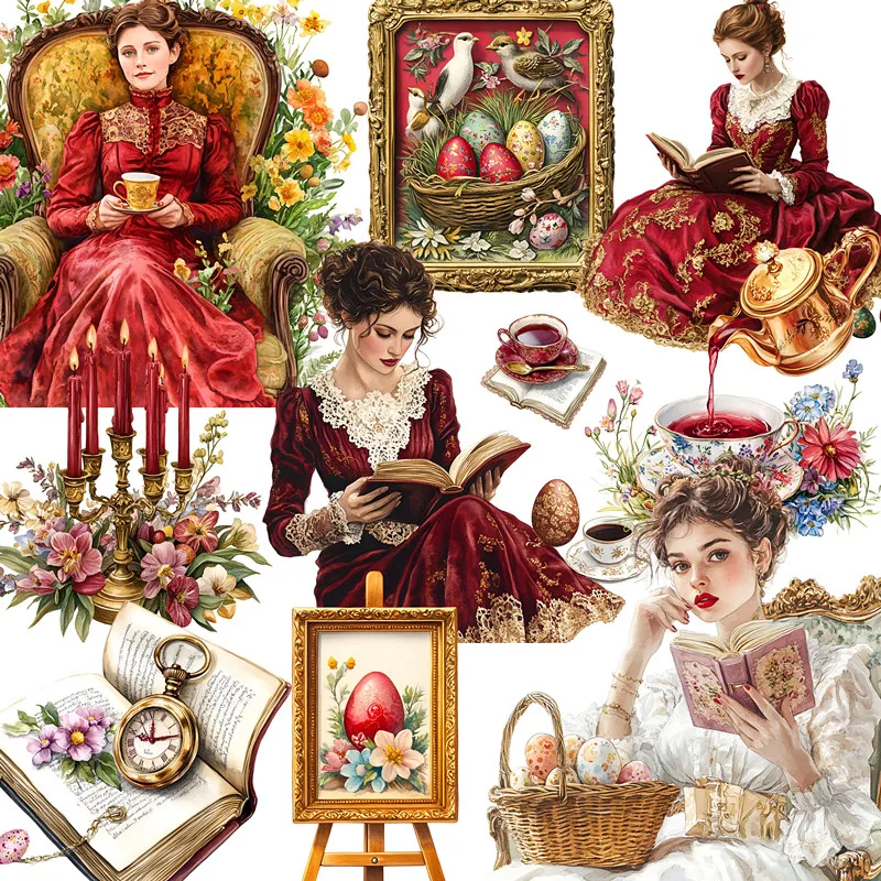 20Pcs/Pack Vintage Aristocratic Reading Afternoon Tea Sticker DIY Craft Scrapbooking Album Junk Journal Decorative Stickers