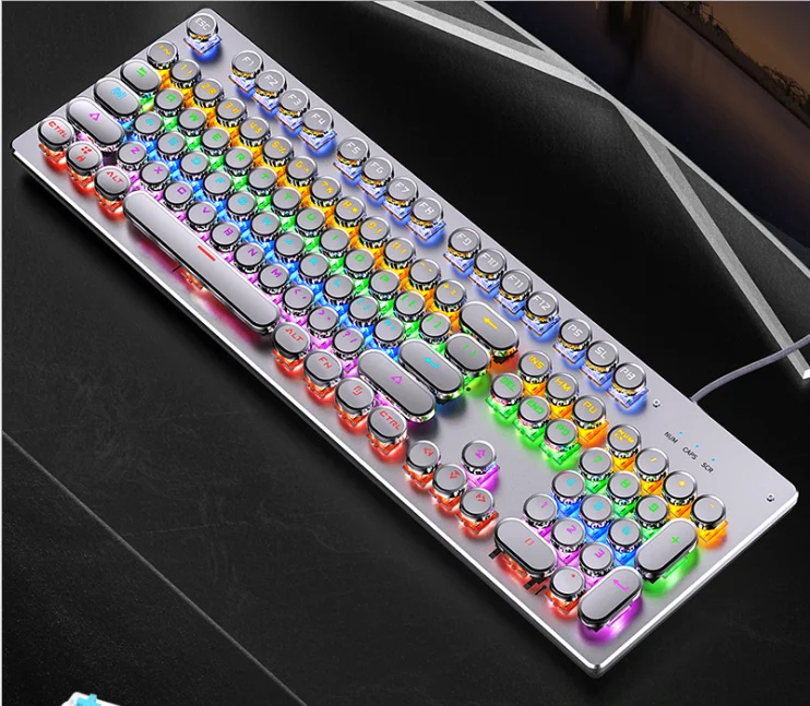 Real Mechanical Gaming Keyboard Punk RGB Round Retro Keycap Full Size 104 Keys USB Wired For PC Laptop Blue Brown Black Switch