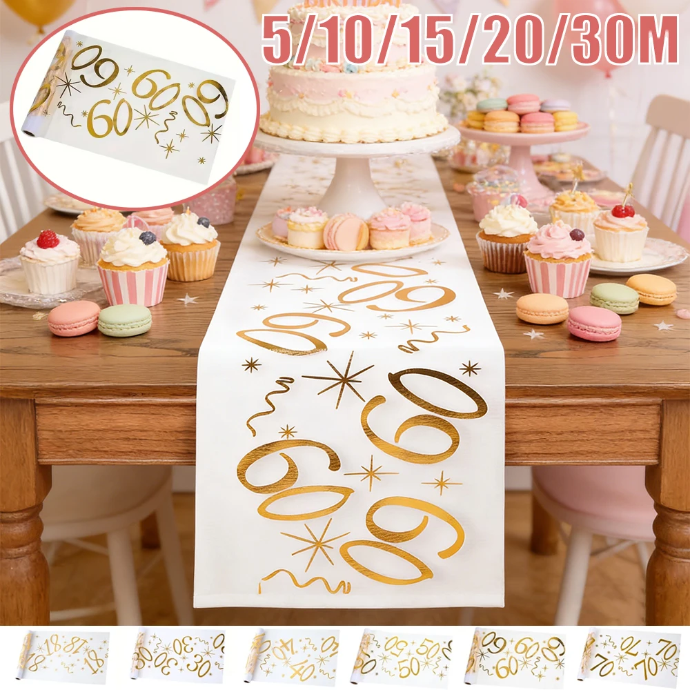 

5/10/15/20/30M Birthday Table Runner Decor for 18 30 40 60 Birthday Party Table Supplies Gold Table Runner Roll Birthday Decor