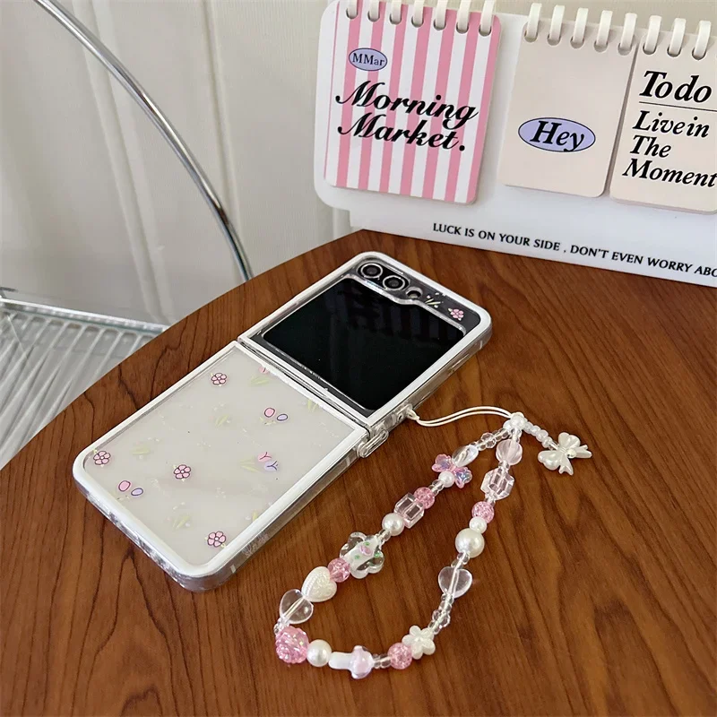 Für Samsung Galaxy Z Flip 6 5 4 3, niedliche Schleife, Armband, gerade Kante, stoßfeste Abdeckung