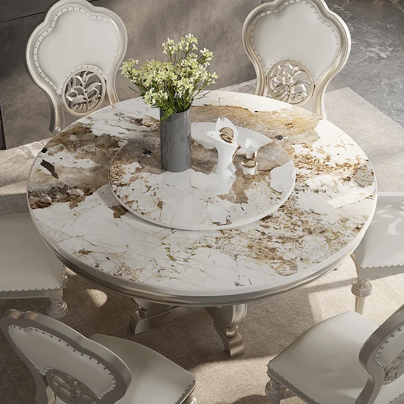 

X4 American marble dining table with turntable modern simple light luxury solid wood dining table high-end furniture