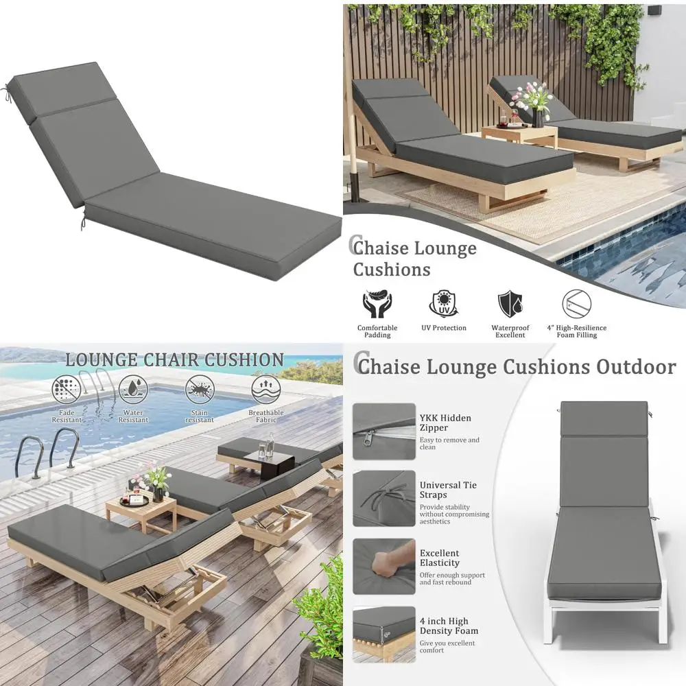 

Outdoor High-Density Foam Lounge Chair Cushions 80x26x4 Waterproof with Ties for Patio Furniture