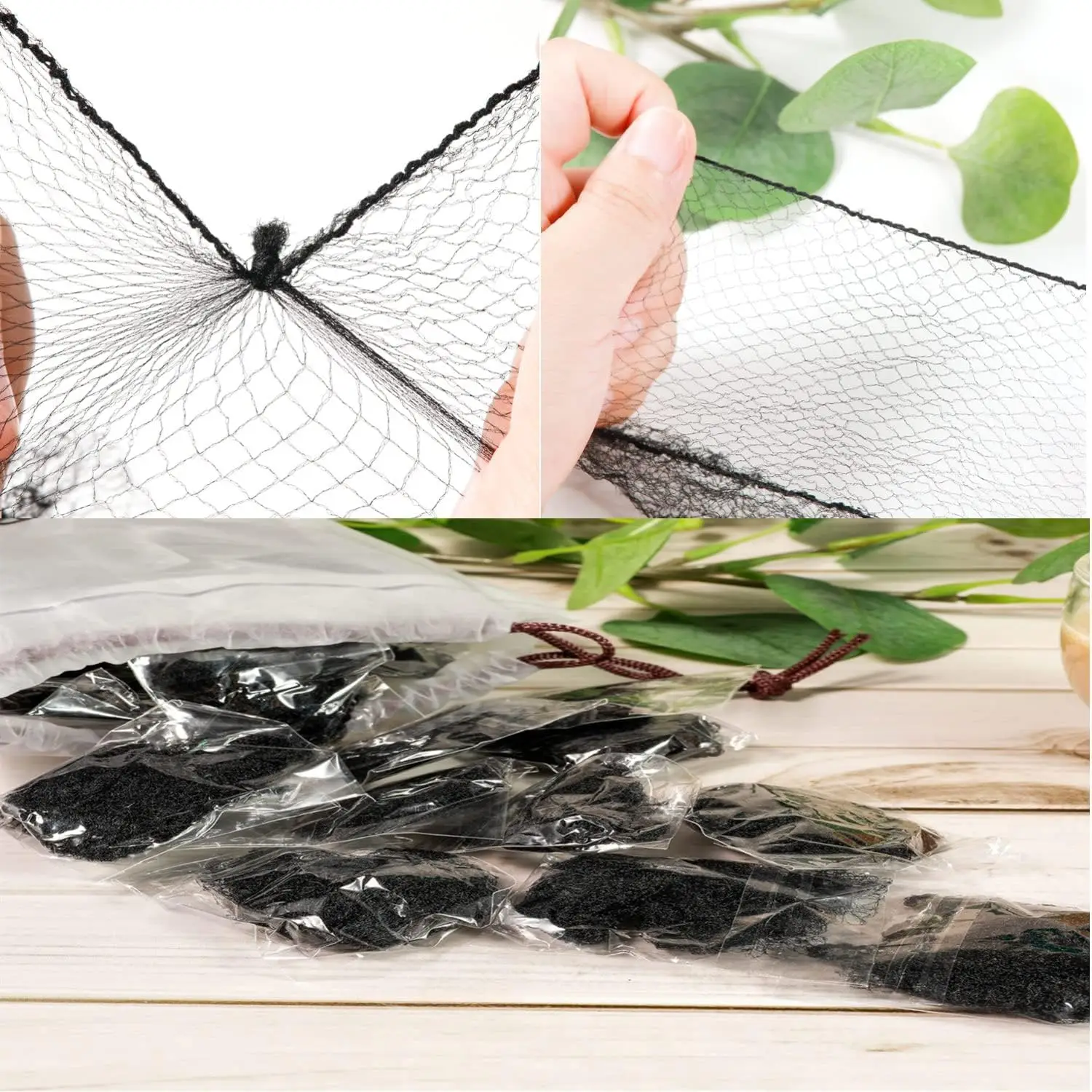 10Pcs 20Inches Individual Packed Invisible Hair Nets Elastic Edge Mesh Hairnets for Food Service Women Buns Ballet Cooking Black