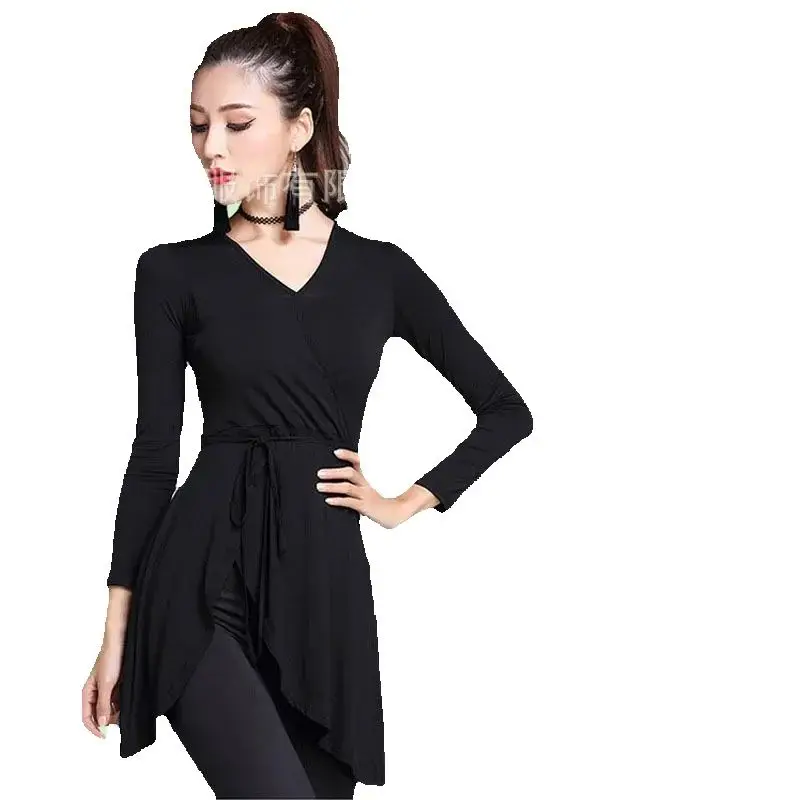 

Национальная осенне-зимняя одежда с v-образным вырезом для латинских танцев, тренировочная одежда для женщин и взрослых, новые платья, одежда с длинными рукавами
