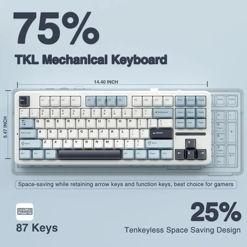لوحة مفاتيح ميكانيكية للألعاب AULA F87 Pro قابلة للتخصيص 75% TKL تخطيط لاسلكي قابل للتبديل السريع RGB لوحة مفاتيح بلوتوث مخصصة 2024