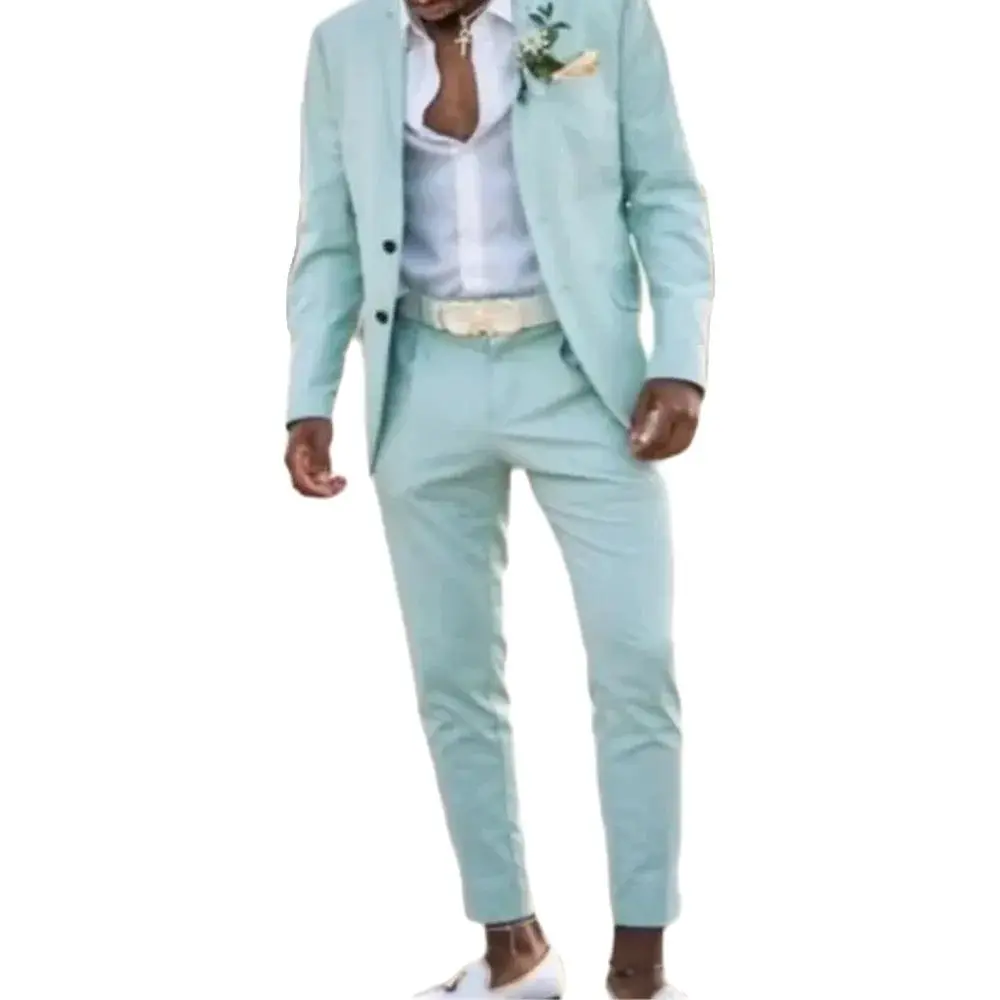 Wedding Men\'s Suit Mint Single Breasted Notch Lapel Slim Fit Elegant Groom Outfits Formal 2 Piece Jacket Pants Set Costume Homme